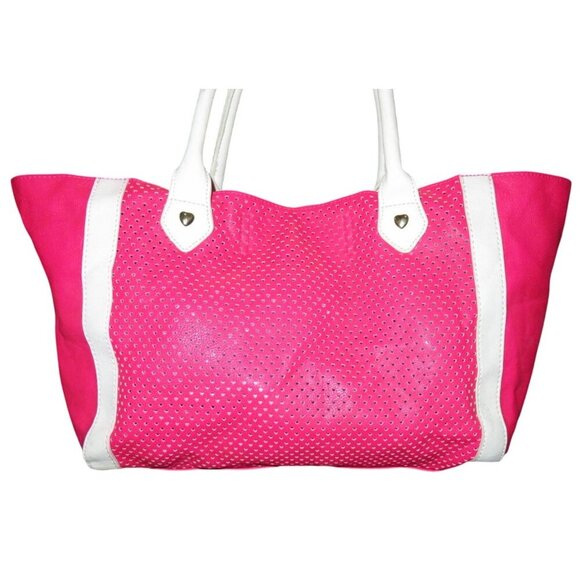 Betsey Johnson Perforated Laser Cut Leather Butterfly Charm Tote Barbie Pink - Picture 2 of 15